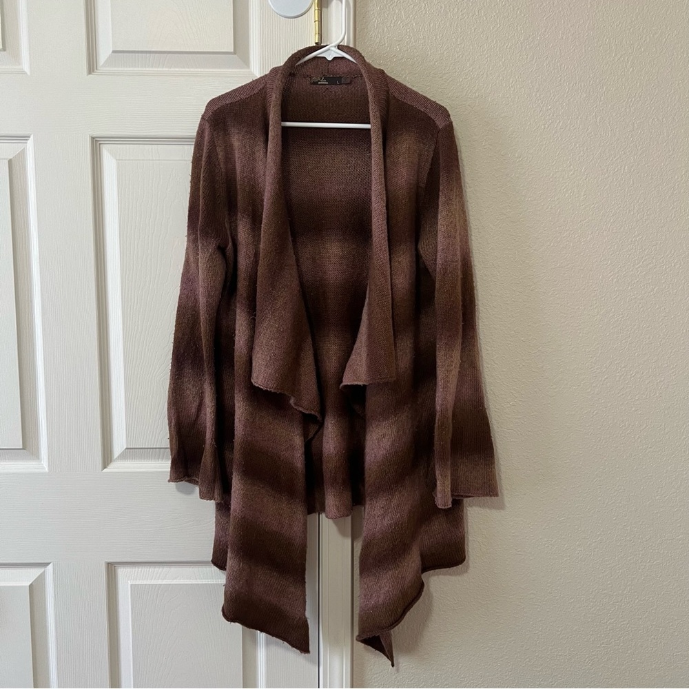 prAna Open Front Waterfall Knit Cardigan Brown Ombre Wool Blend Size L